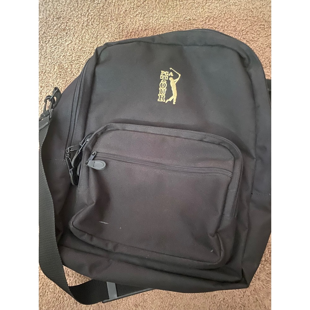 Black Mens PGA Tour Golf Logo Canvas Laptop Travel Backpack
